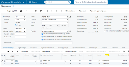 Visma Net salgsordrer